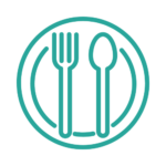 Logo verde piatto con forchetta e cucchiaio